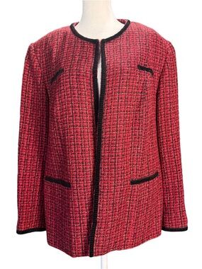 VTG ALFRED DUNNER Plaid Tweed Elegant Red Black Gold Blazer Size 18W